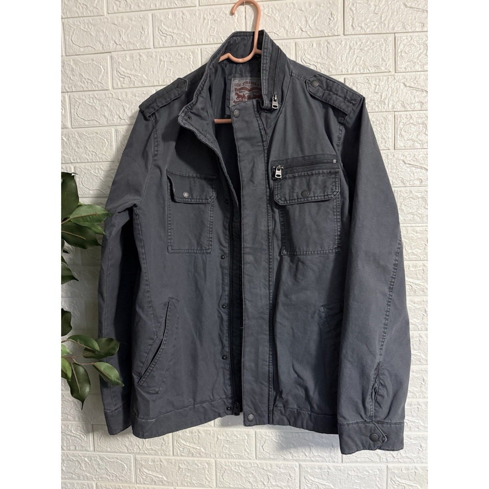 Levis Mens Grey Cotton Full Zip Snap Field Jacket Size L